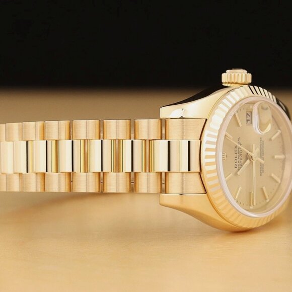 ROLEX LADIES DATEJUST PRESIDENT 26MM 18K YELLOW GOLD CHAMPAGNE WATCH